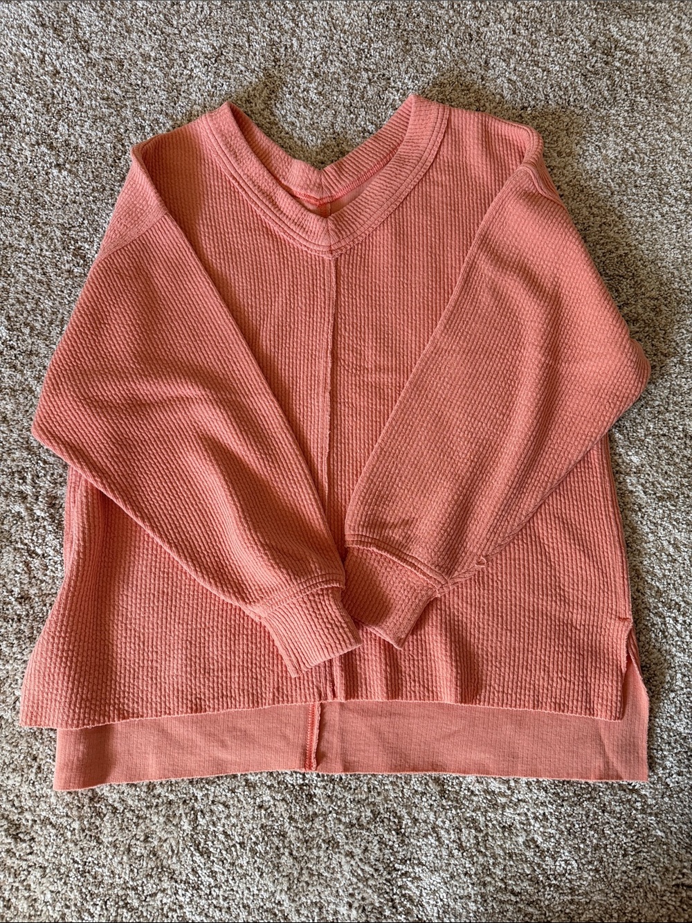 aerie Coral V-Neck Waffle Knit Sweater